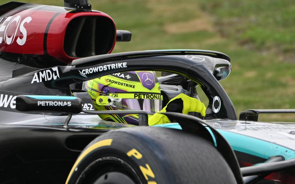 Mercedes' British driver Lewis Hamilton drives during the sprint session ahead of the Formula One Chinese Grand Prix at the Shanghai International Circuit in Shanghai on April 20, 2024