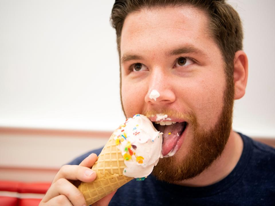 With all these hot takes, let's remember not to take things too seriously. Here is reporter Ryan Wilusz, enjoying a cone from Cruze Farm Ice Cream in downtown Knoxville on May 21, 2019.