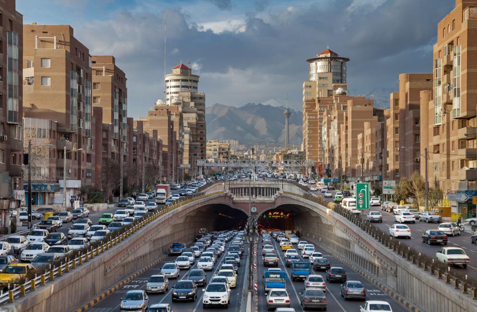 The majestic Alborz Mountains to the north of Tehran are placed in a perfect portrait by rows of residential buildings and the famous Tohid Tunnel (the third longest tunnel in the Middle East (nearly two miles long). Milad Tower (also referred to as Tehran Tower) is in the background as well. Scaling some 1,427 feet in the air, it's the sixth-tallest tower in the world (and the tallest structure in Iran).