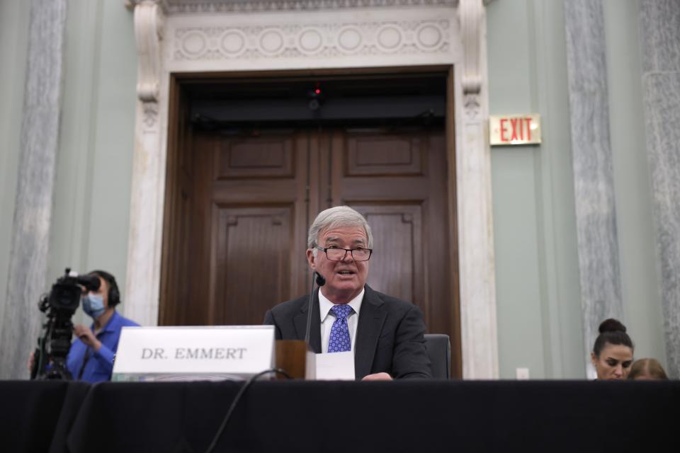 NCAA president Mark Emmert speaks during a Senate committee hearing on “NCAA Athlete NIL (name, image, and likeness) Rights” in June on Capitol Hill.