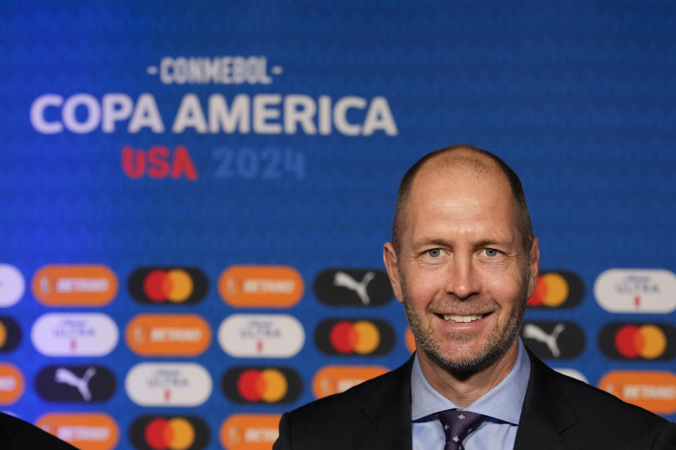 United States soccer coach Gregg Berhalter arrives to the draw ceremony for the Copa America soccer tournament, Thursday, Dec. 7, 2023, in Miami. The 16-nation tournament will be played in 14 U.S. cities starting with Argentina's opener in Atlanta on June 20, 2024. (AP Photo/Lynne Sladky)
