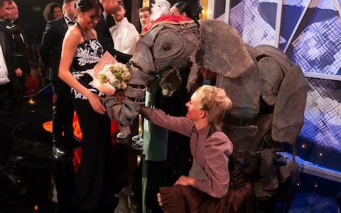 The Duke and Duchess of Sussex meet performers on stage at the Royal Variety Performance - Credit: PA