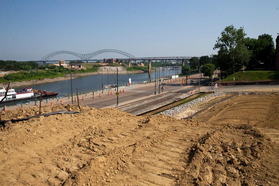 The future site of the Memphis Brooks Museum of Art downtown location can be seen before the start of the groundbreaking ceremony in Downtown Memphis, on Thursday, June 1, 2023.