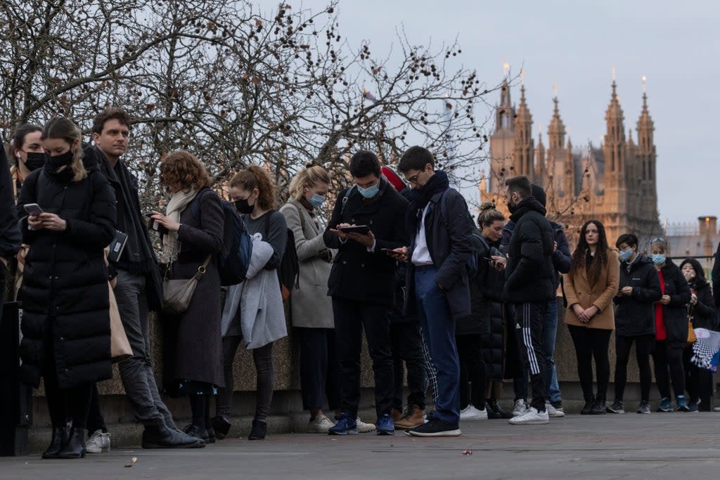 Members of the public queue for vaccinations and booster vaccinations at St Thomas' Hospital (Getty Images)