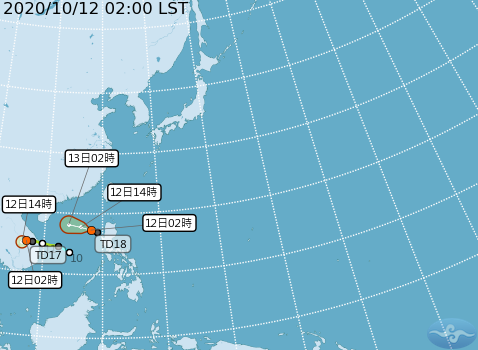 目前太平洋地區有兩個熱帶性低氣壓。（圖／中央氣象局）