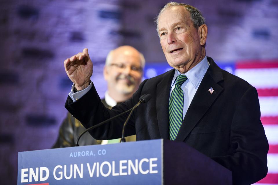 AURORA, CO - DECEMBER 05: Democratic presidential candidate, former New York City Mayor Michael Bloomberg speaks during an event to introduce his gun safety policy agenda at the Heritage Christian Center on December 5, 2019 in Aurora, Colorado. The event, which was closed to the public, was held with survivors of gun violence and community leaders from across Colorado. (Photo by Michael Ciaglo/Getty Images) ORG XMIT: 775447908 ORIG FILE ID: 1186606521