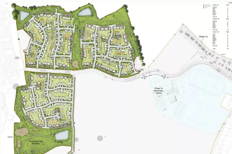 The coloured area shows where the 480 homes and the new park will be located