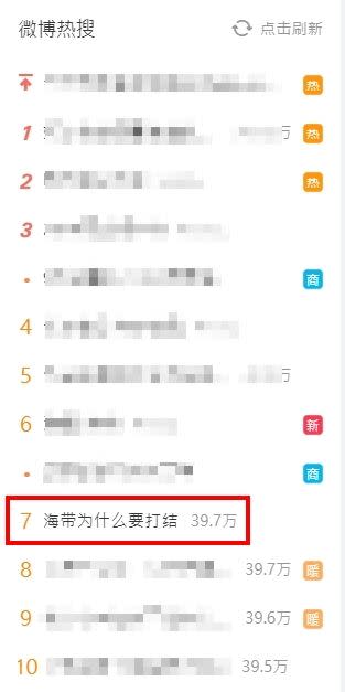 「海帶為什麼要打結」衝上微博熱搜。（圖／翻攝自微博）
