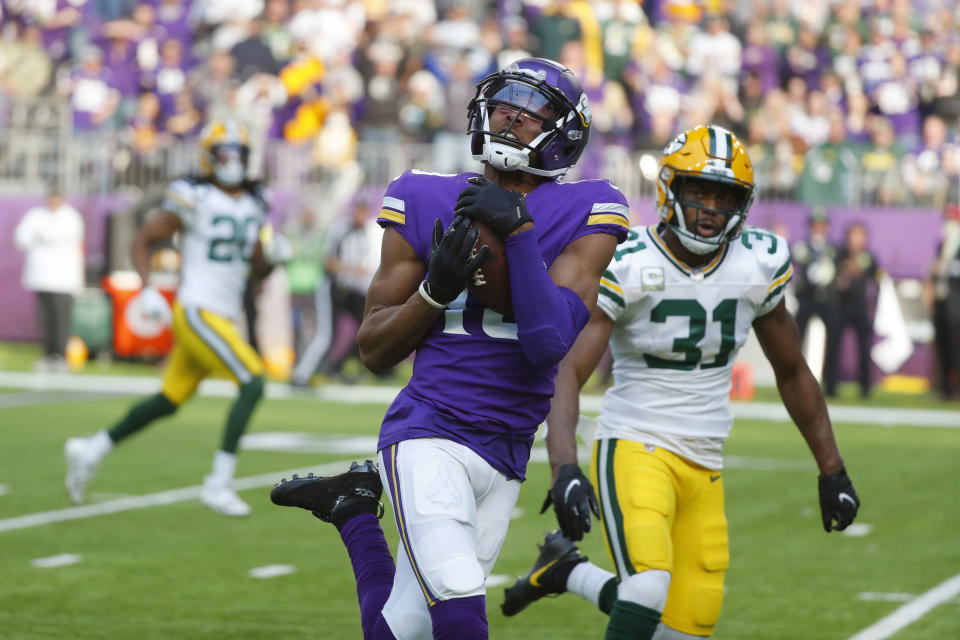 Vikings star wide receiver Justin Jefferson repeatedly came up with big plays against the Packers. (AP Photo/Bruce Kluckhohn)