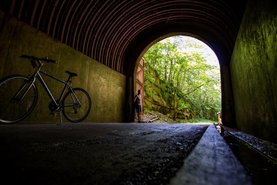 The Elroy-Sparta State Trail passes through three old railroad tunnels.