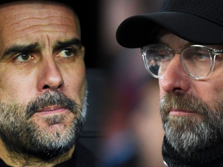 Man City manager Pep Guardiola and Liverpool manager Jurgen Klopp (Getty Images)