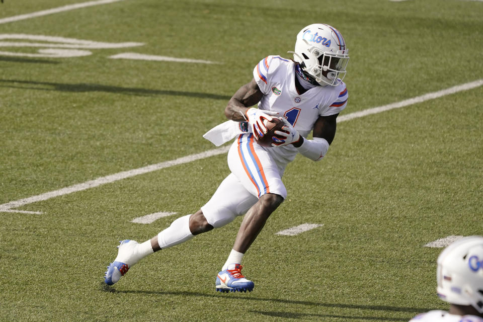Florida WR Kadarius Toney is a dangerous weapon with the ball in his hands. (AP Photo/Mark Humphrey)