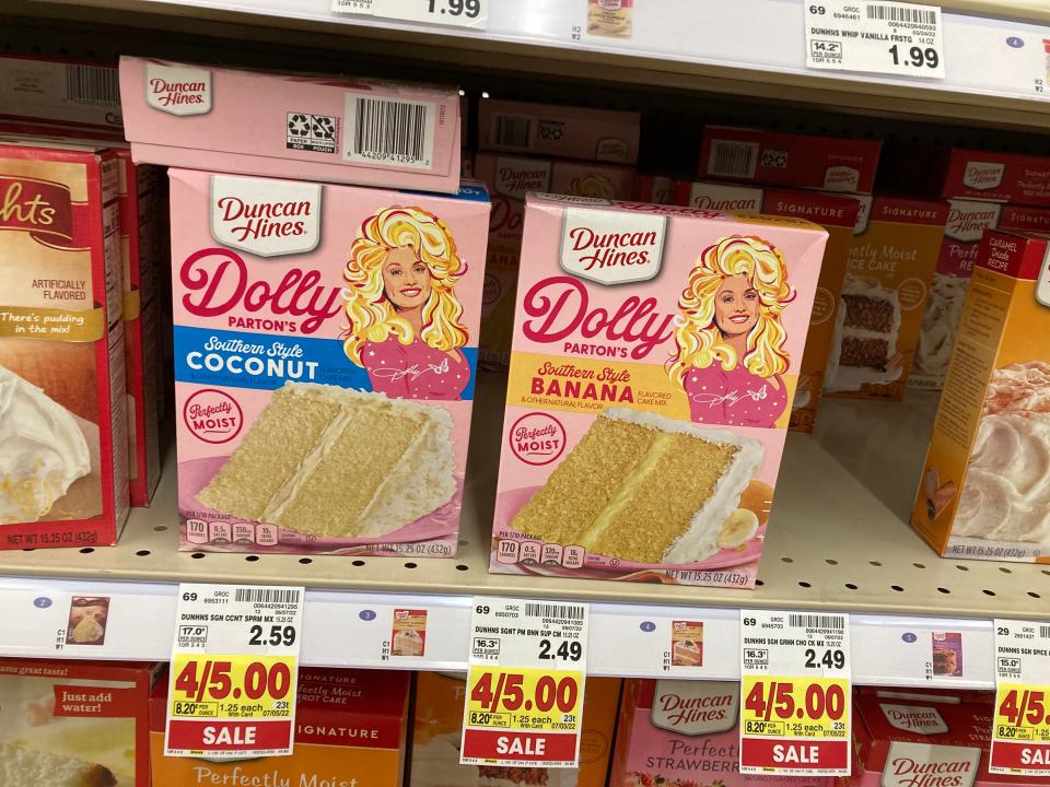 Dolly Parton's Duncan Heins cake mix at Kroger.