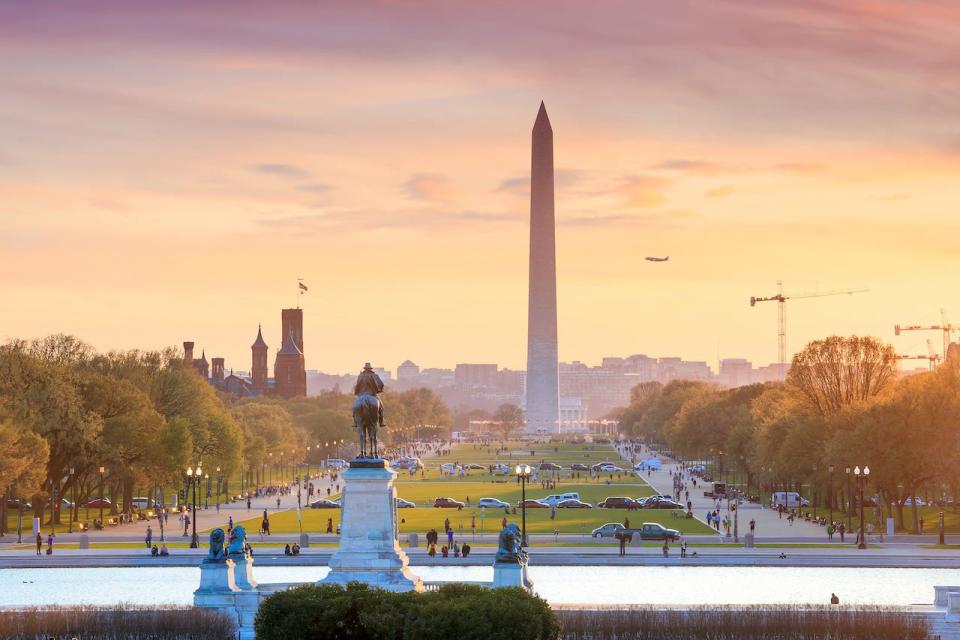 The Washington monument at sunset.