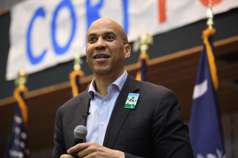 2020 Democratic presidential candidate Sen. Cory Booker speaks during a town hall meeting in Rock Hill, S.C., on Saturday, March 23, 2019. Booker is making his third trip to the state, home of the first primary in the South. (AP Photo/Meg Kinnard)