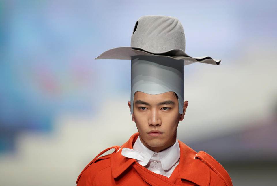 A model presents a creation during China Fashion Week