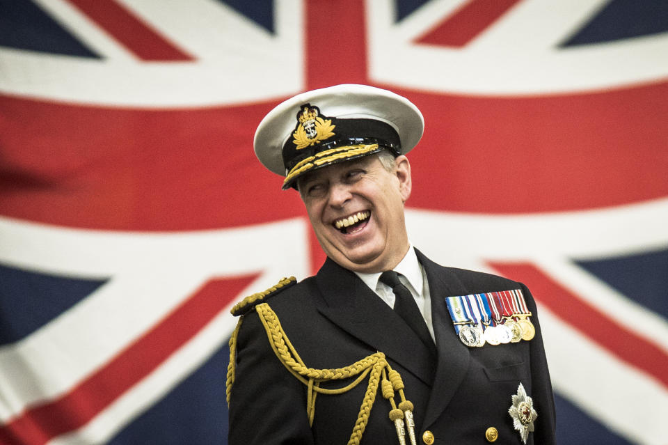 His Royal Highness The Duke of York, Prince Andrew, on parade during a 'wings' ceremony at Royal Naval Air Station Yeovilton, Somerset. PRESS ASSOCIATION Photo. Picture date: Thursday January, 29, 2015. See PA story ROYAL Andrew. Photo credit should read: Ben Birchall/PA Wire