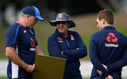 Silverwood has a good relationship already with white-ball captain Eoin Morgan (r) and Test captain Joe Root - Credit: GETTY IMAGES