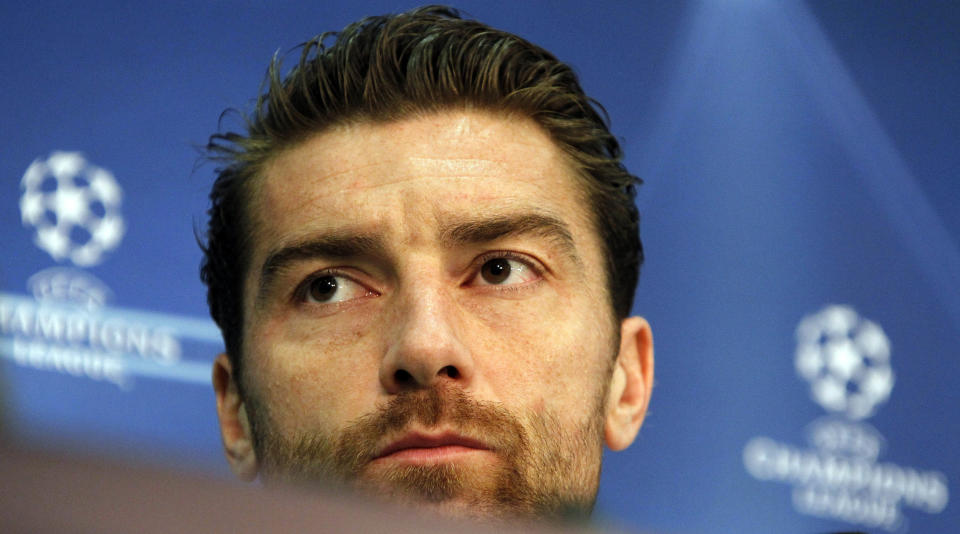 Napoli' s goalkeeper Morgan De Sanctis listens to reporters' questions during a press conference in Munich, southern Germany, Tuesday, Nov. 1, 2011. SSC Napoli will play a Champions League round of 16 second leg match against Bayern Munich Wednesday. (AP Photo/Matthias Schrader)