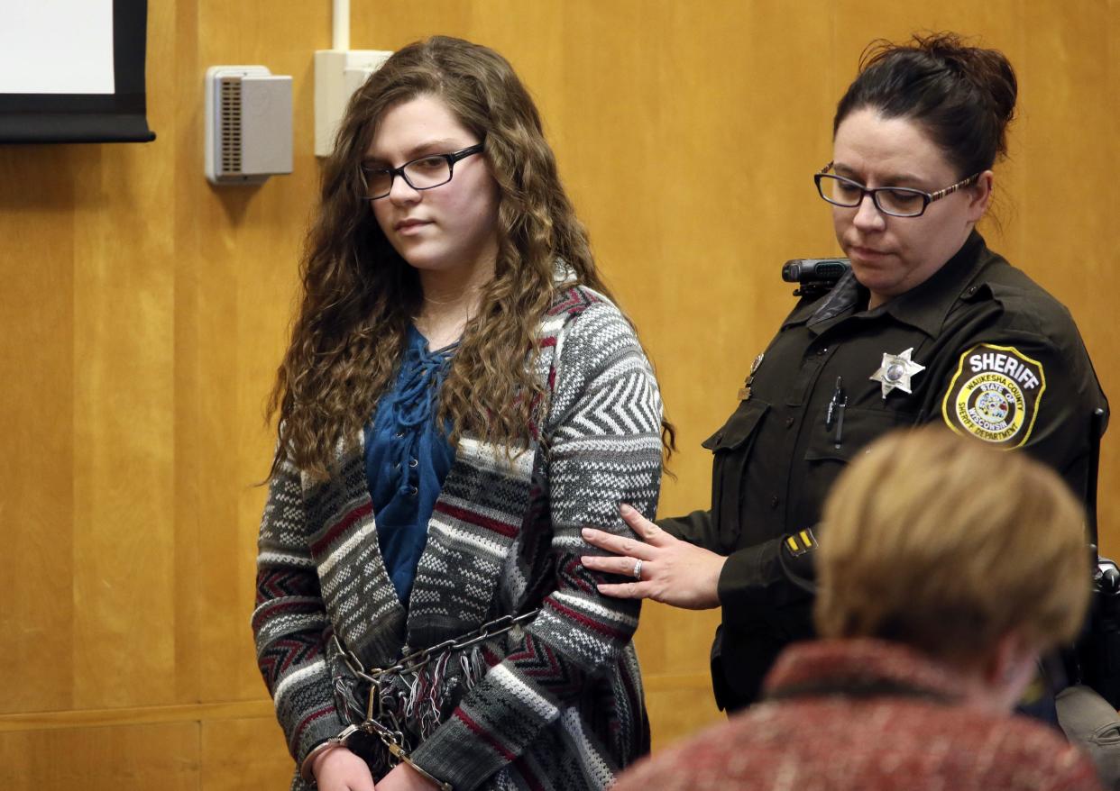 In this Dec. 21, 2017, photo, Anissa Weier is led into court for her sentencing hearing, in Waukesha, Wis.