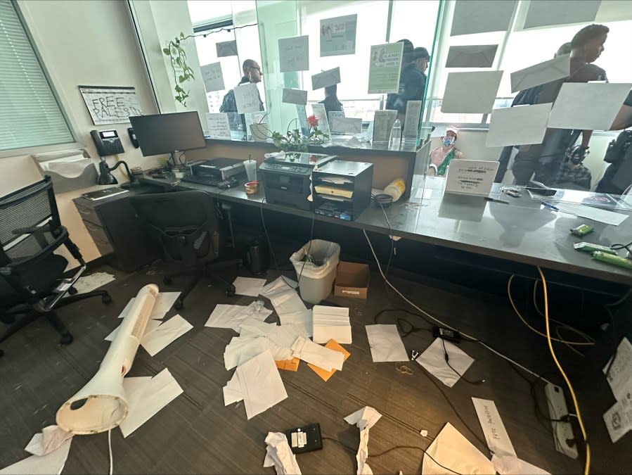 Photos of the CU Denver Bursar's Office after protesters were in the space on May 13.