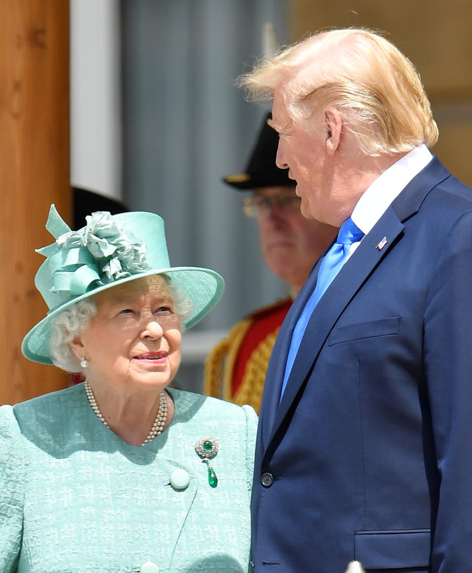 Queen Elizabeth II and US President Donald Trump during a Ceremonial Welcome at Buckingham Palace, London, on day one of his three day state visit to the UK.