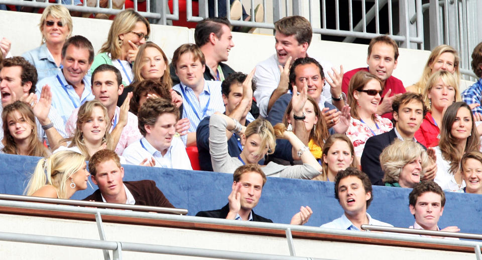 After a brief breakup in the spring of 2007, William and Kate (seen here sitting in first and third rows, respectively) reunite at the Concert for Diana at Wembley Stadium on July 1, 2007 &mdash; which would have been the late Princess Diana's 46th birthday.