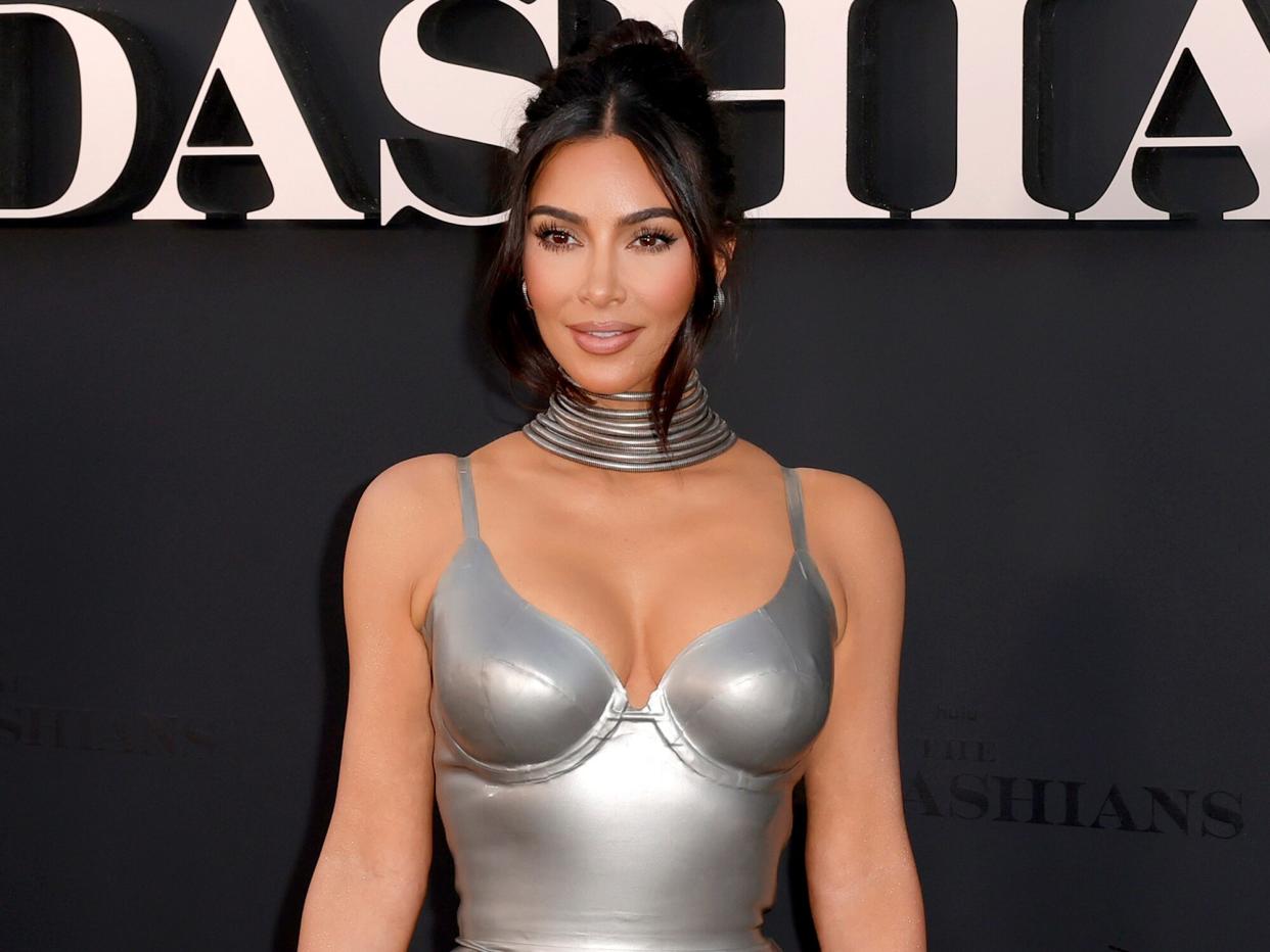 Kim Kardashian attends the Los Angeles premiere of Hulu's new show "The Kardashians" at Goya Studios on April 07, 2022 in Los Angeles, California