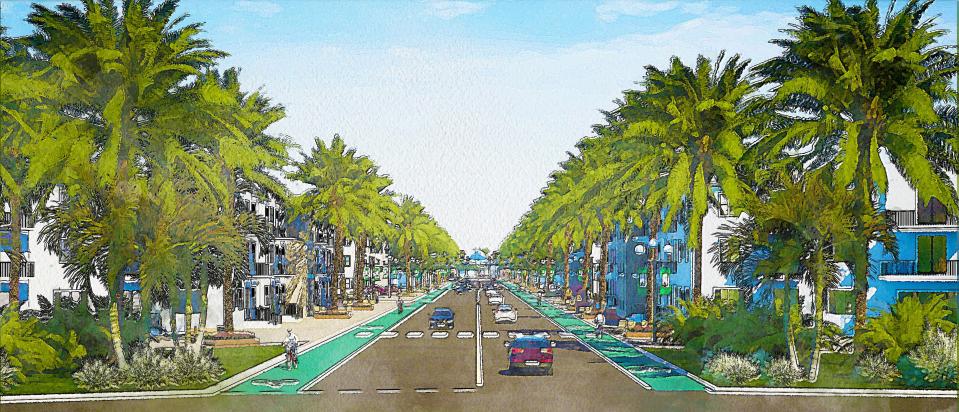 Streetscape rendering in proposed Storie FL in Southwest Martin County