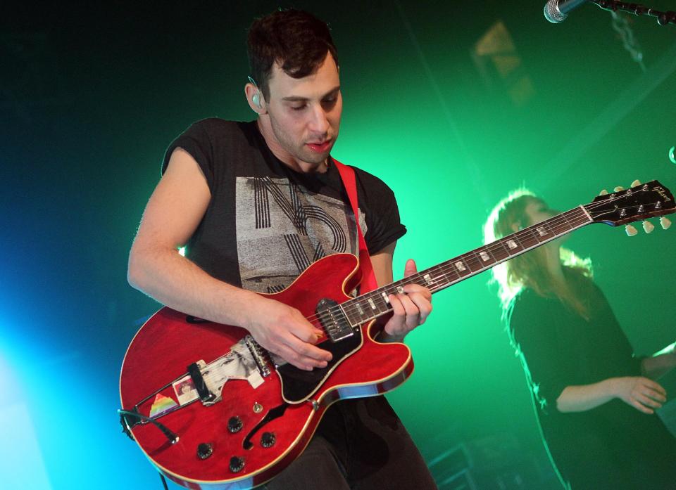 In this March 1, 2012 photo, Jack Antonoff, lead guitarist, performs with his band fun., at Lupo's Heartbreak Hotel in Providence, R.I. Fun., is now on a North American tour that wraps up June 16 in New York City. (AP Photo/Stew Milne)