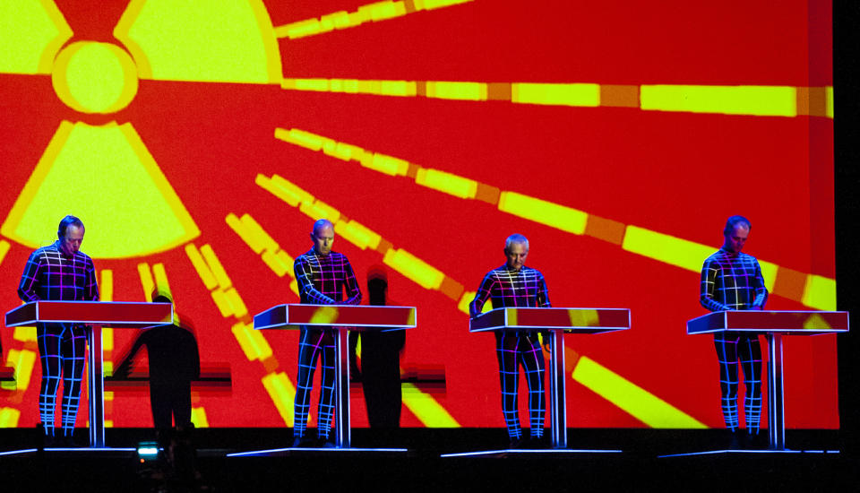 <p>Kraftwerk, nominated for <i>3-D The Catalogue</i>, helped to create the electronic genre more than four decades ago. This would be their first competitive Grammy, though they received a Lifetime Achievement Award in 2014. (Photo: Nick Pickles/WireImage) </p>