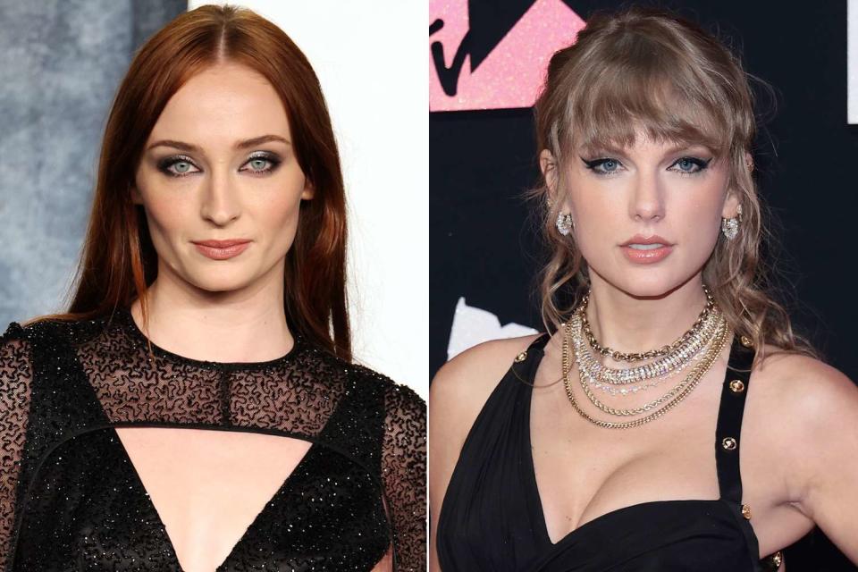 <p>Daniele Venturelli/Getty Images; Dimitrios Kambouris/Getty Images</p> Sophie Turner and Taylor Swift