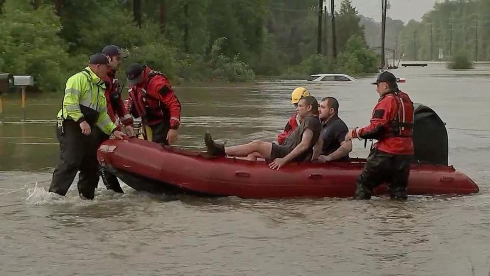 PHOTO: A still from video footage shows a flood river rescue in Splendora, TX, May 3, 2024. (ABC News/KTRK)