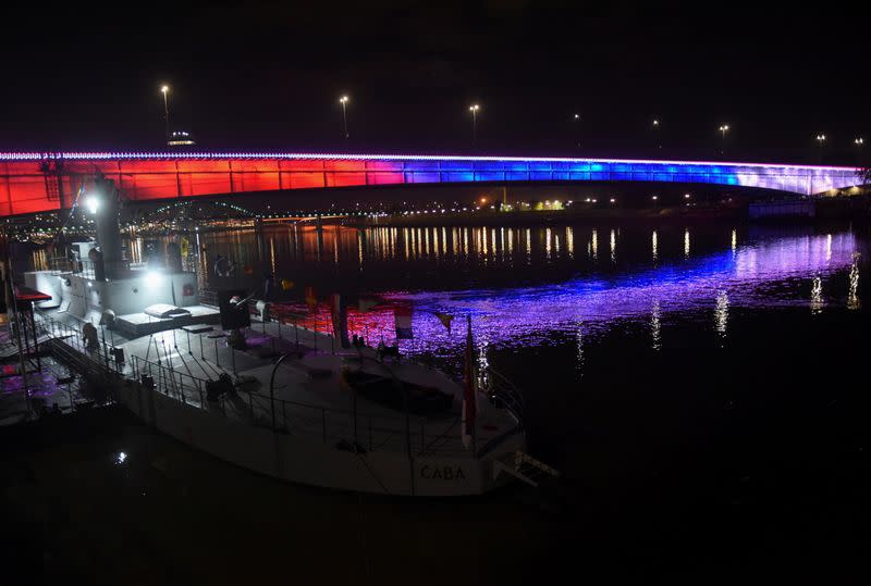 A view of the fully restored river monitor Sava in Belgrade