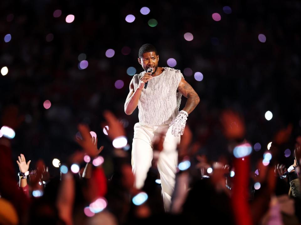 Usher performing during the 2024 Super Bowl halftime show (Getty Images)