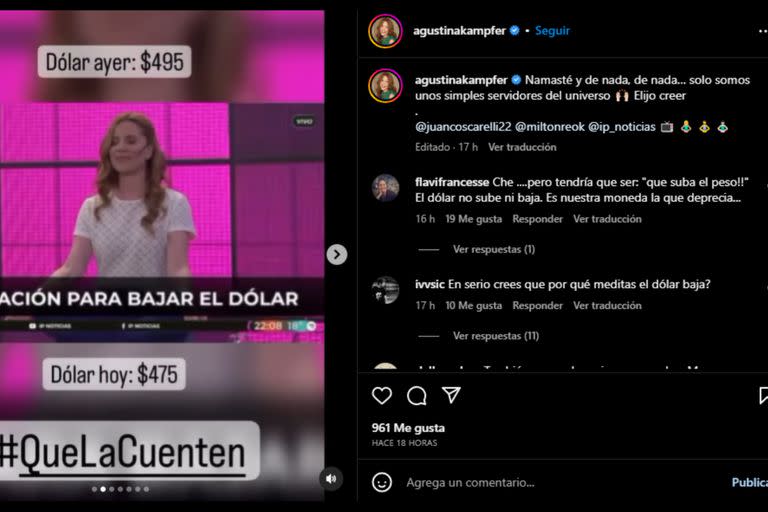 Agustina hizo su descargo al respecto (Captura Instagram @agustinakampfer)