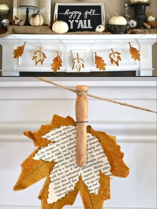 Décorations, décorations et encore plus de décorations ! Inspirez-vous de cette jolie idée qui utilise des feuilles et des morceaux de journaux pour créer une superbe guirlande automnale.