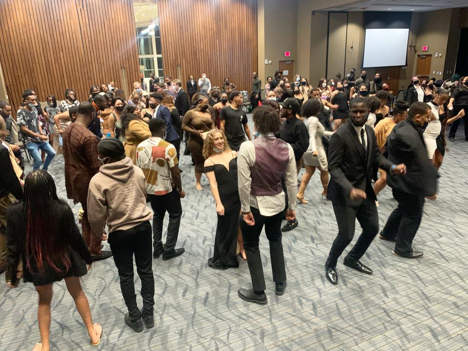 University of Illinois Springfield students culminate Black History Month celebrations with the Ebony Ball at the campus Student Union on Saturday, Feb. 26, 2022. [Tiffani Jackson/The State Journal-Register]