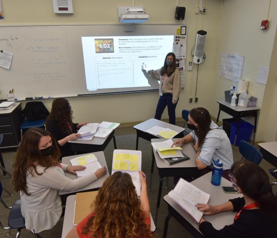 Alyssa Geary (standing) at a teachers' professional learning session at Red Bank Middle School.