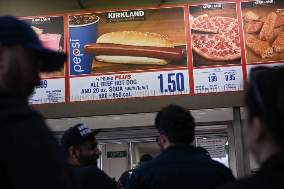 A menu in the Costco food court.