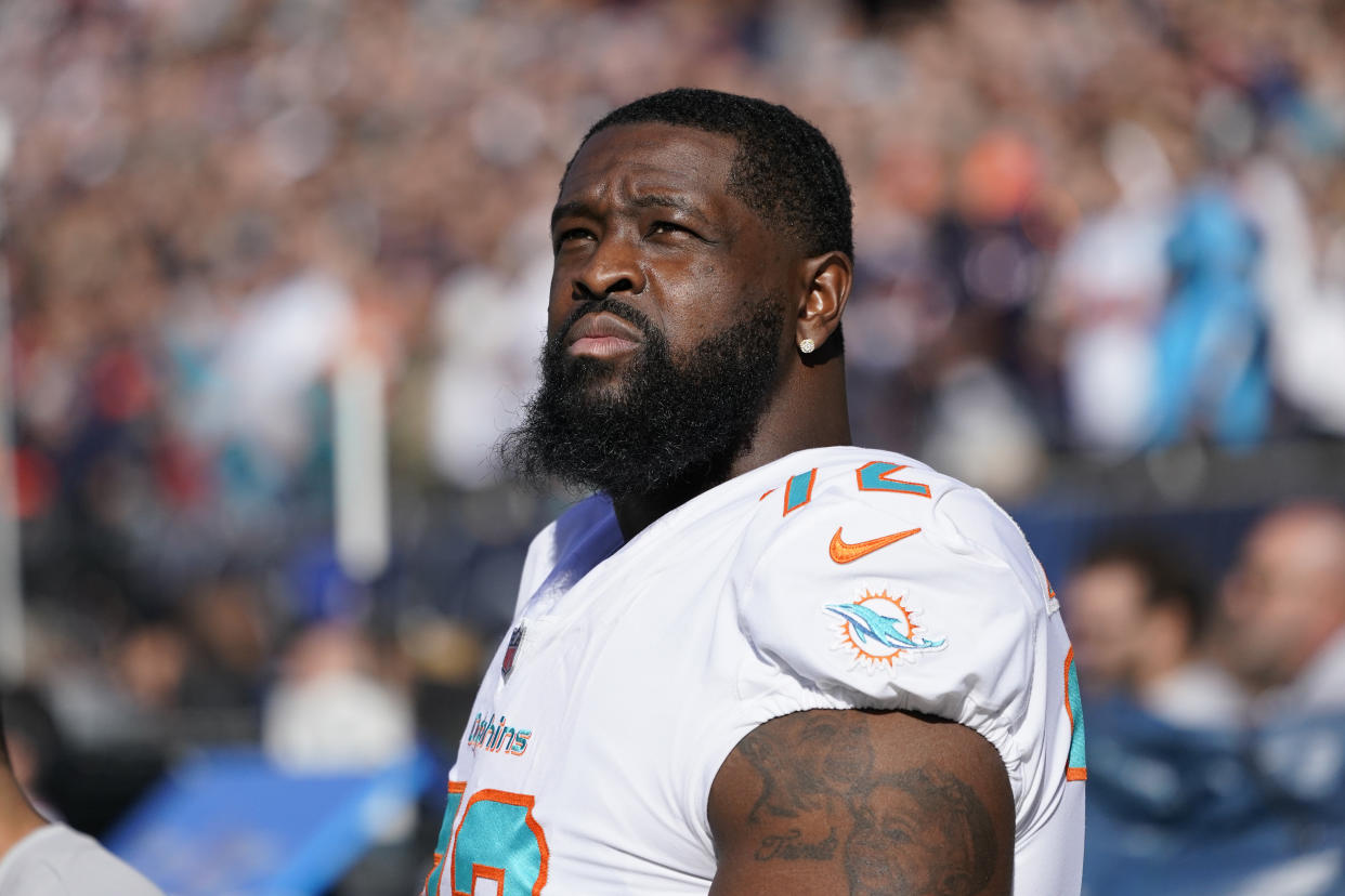 Terron Armstead missed four games in 2022, his first with the Dolphins. (AP Photo/Charles Rex Arbogast, File)