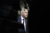 United Kingdom Brexit negotiator Stephen Barclay speaks with the media as he arrives for a meeting of EU General Affairs Council at the European Convention Center in Luxembourg, Tuesday, Oct. 15, 2019. European Union chief Brexit negotiator Michel Barnier briefed ministers Tuesday on the state of play of Brexit. (AP Photo/Virginia Mayo)