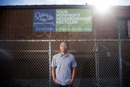 Daniel Maher stands at the Ecology Center, where he works as recycling program director, in Berkeley, California September 10, 2015. REUTERS/Noah Berger