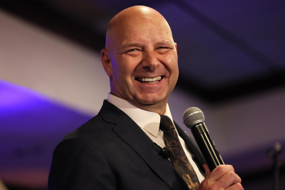 Republican gubernatorial candidate Doug Mastriano gives a victory speech at his election-night party at The Orchards on May 17, 2022 in Chambersburg, Pennsylvania.  / Credit: Michael M Santiago/GettyImages / Getty Images