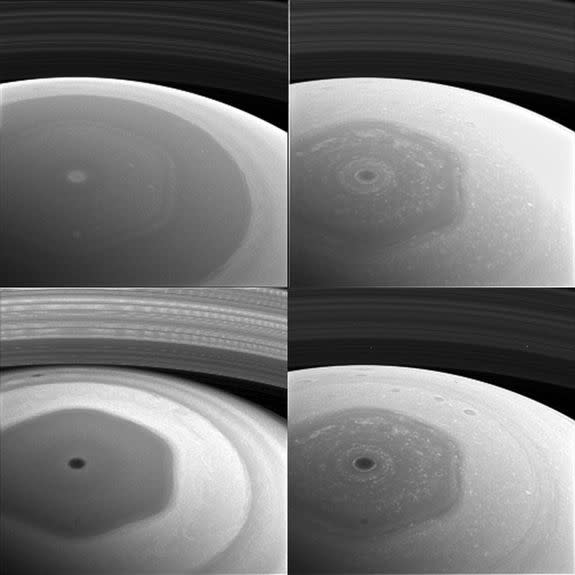 Saturn's hexagon in four wavelengths.