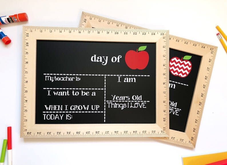 What better way to document your child's school career than by taking a photo of their first day every year with this sign?&nbsp;<strong><a href="https://fave.co/2YHUIQj" target="_blank" rel="noopener noreferrer">Originally $40, get it for up to 20% off during Etsy's Back-To-School Sale</a></strong>.