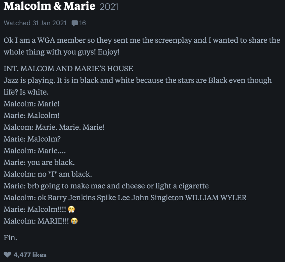 jazz is playing and it's black and white because the stars are black even though life? is white. Marie malcolm marie marie marie malcolm you are black no I'm black brb going to make mac and cheese or light a cigarette