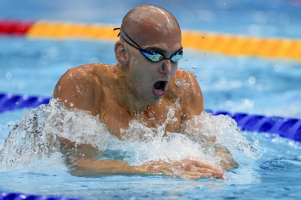 Laszlo Cseh, of Hungary, swims in a men's 200-meter individual medley semifinal at the 2020 Summer Olympics, Thursday, July 29, 2021, in Tokyo, Japan. (AP Photo/Martin Meissner)