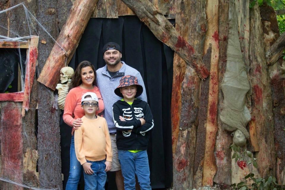 A haunting family affair. Front row, Mason, 8, and Jacob, 10. Back row parents, Krystin and Timothy Hartford.