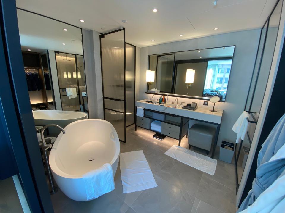 View of the bathroom inside a room in the Capella Sydney Hotel, Paul Oswell, Capella Sydney Hotel review